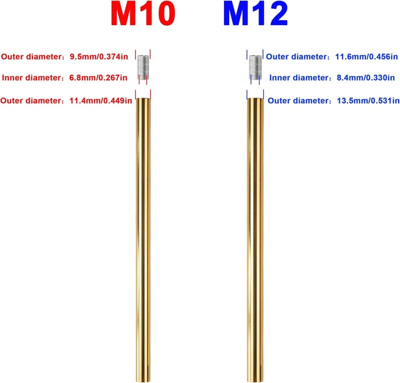 Haligate Bright Gold M10 Threaded Extension Rod for Pendant Light, Island Lighting, Chandeliers,Lighting Fixture downrods & Stems,12 Inches - Image 3